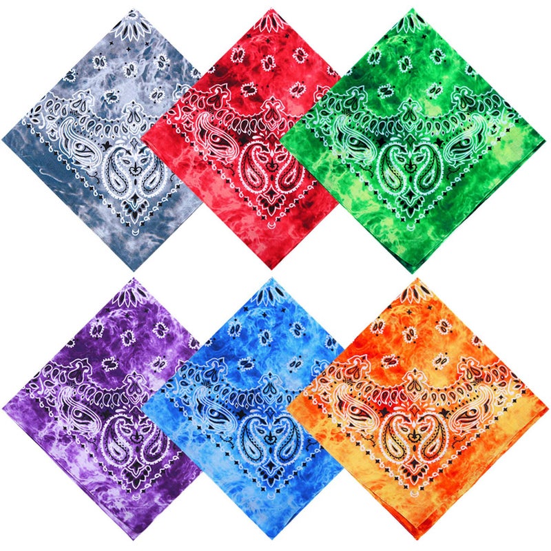 URATOT 6 Pack 22 x 22 Inch Tie Dye Bandana Cotton Paisley Bandanas Headbands Cowboy Handkerchiefs for Men and Women - Image 1